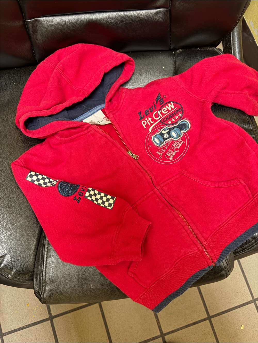 Levi's Red Kids Hooded Zip Hoodie with Pit Crew Graphic